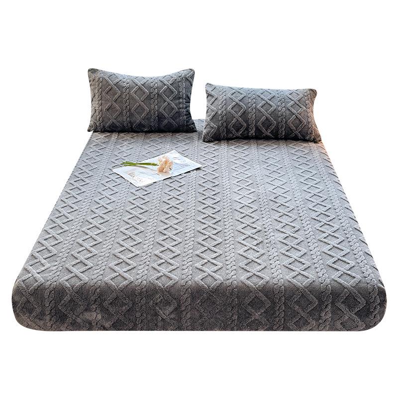 Winter Warm Velvet Taffeta Fitted Sheet - Non-Slip Solid Color Mattress Protector