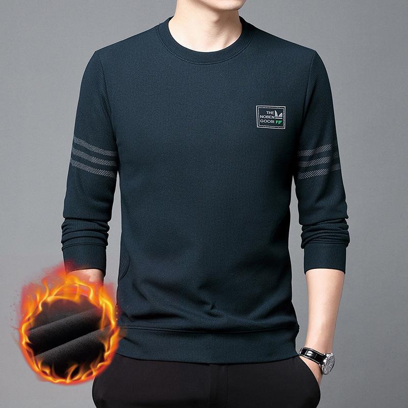 Winter Neues Fleece-gefüttertes Rundhals-T-Shirt für Herren für junge und mittlere Altersgruppen, Freizeit, warm, trendiges Pullover-Unterhemd
