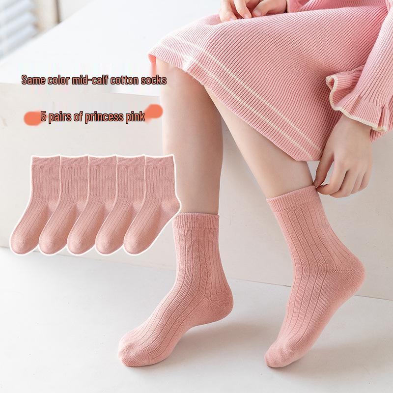 

Spring & Autumn Girls Mid-Calf Cotton Socks - Solid Color, Princess Style Size XXL / Shoe size 38-41 / Adult