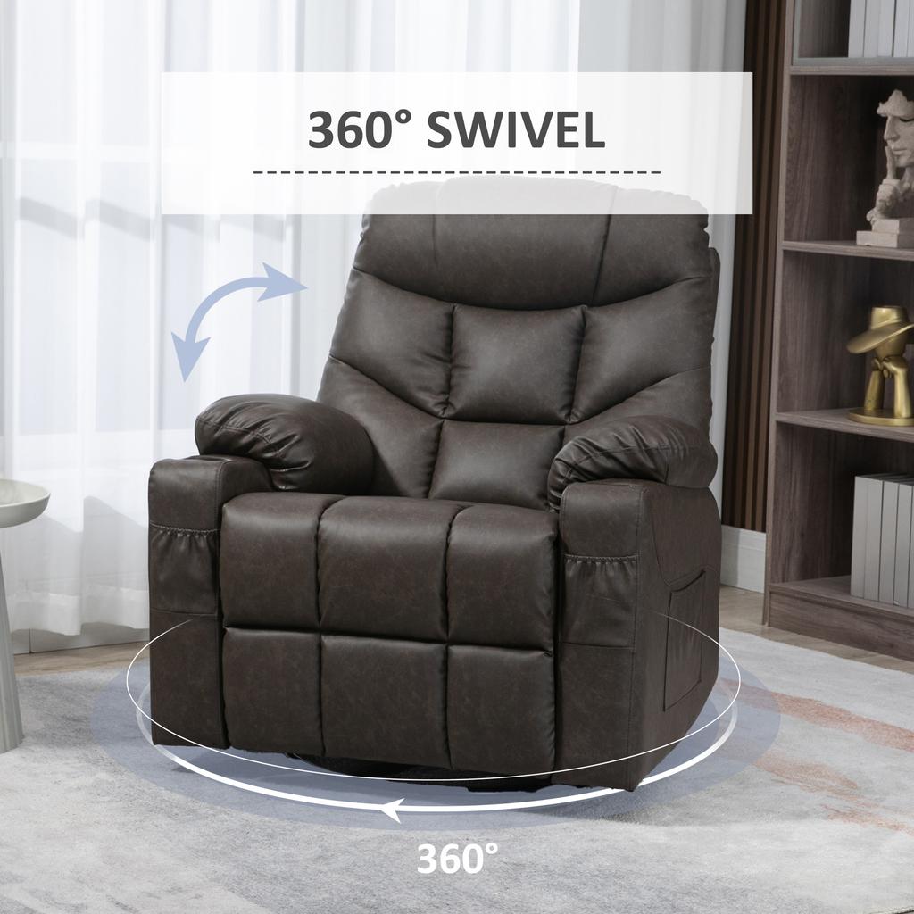 Manual Reclining Chair Recliner Armchair With Faux Leather Footrest Cup Holders 86x93x102cm Brown