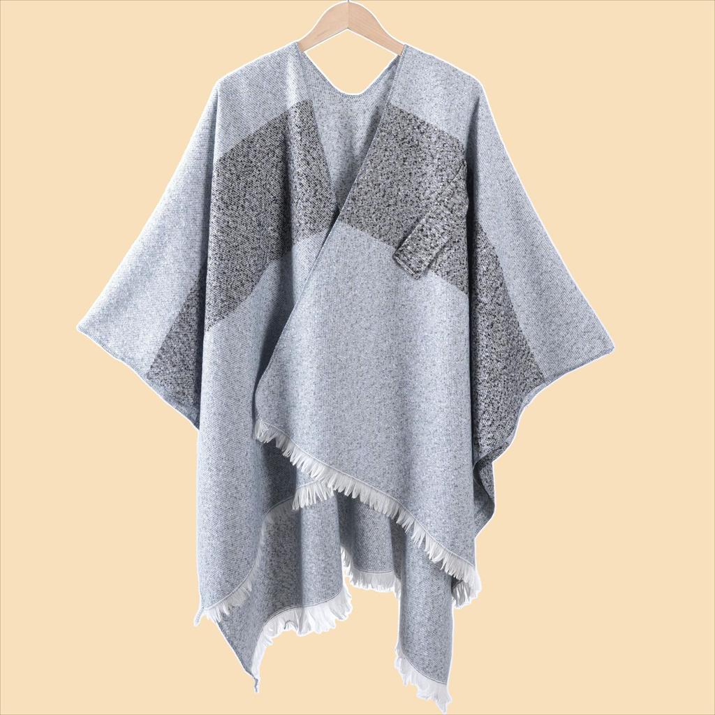 Women'S Warm Cape Simple Double-Sided Solid Color Split Imitation Cashmere Outer Shawl Amazon