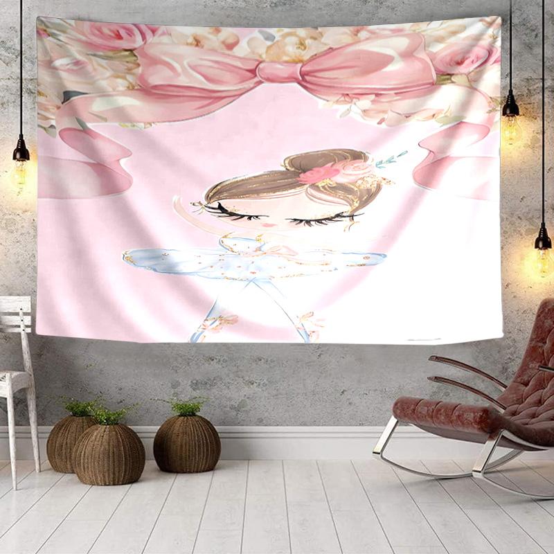 Ballerina In Pink Flowers Tapestry, Unique Design Tapestry, Wall Decor for Bedroom,Livingroom, Playroom,Heartwarming Fan Holiday Gifts