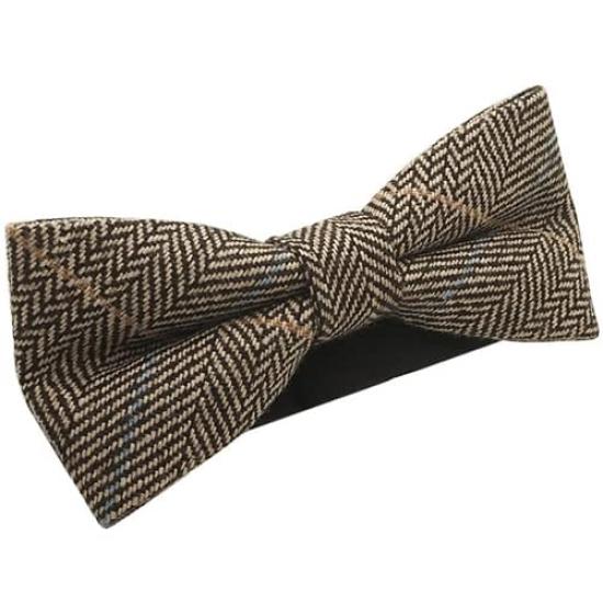 [Bowties.jp] Brown Herringbone Check Wool Bow Tie (Easy To Wear) Bd730