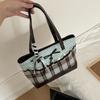 Bolso de Mano Patchwork Color Verde Menta Chocolate Coreano Bolso Tote de Lona a Cuadros para Mujer Lunares Lazo Dulce Encaje Bolso de Hombro de Capacidad