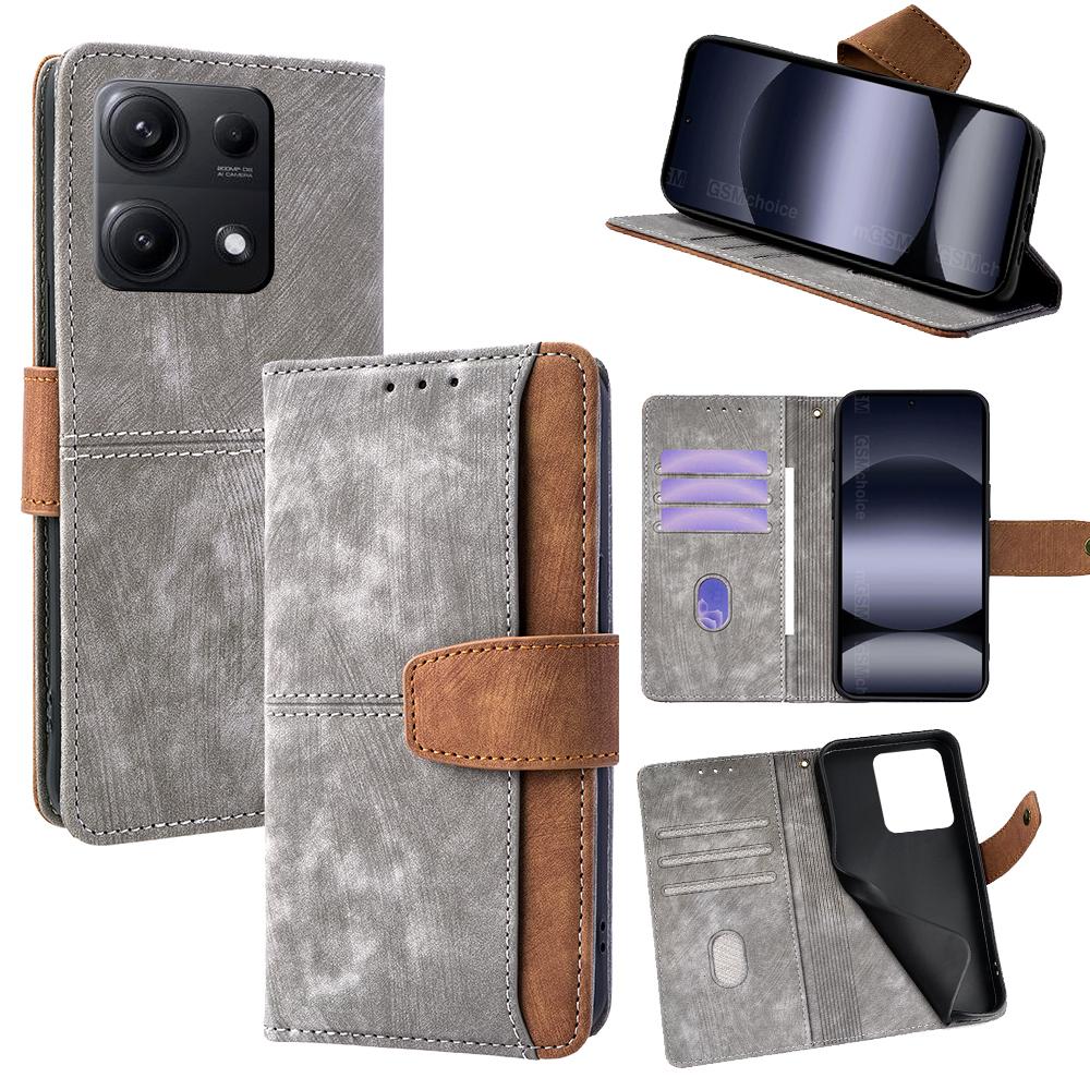 

For Xiaomi Redmi Note 14S 4G Case RFID Blocking Color Splicing PU Leather Wallet Phone Cover Grey