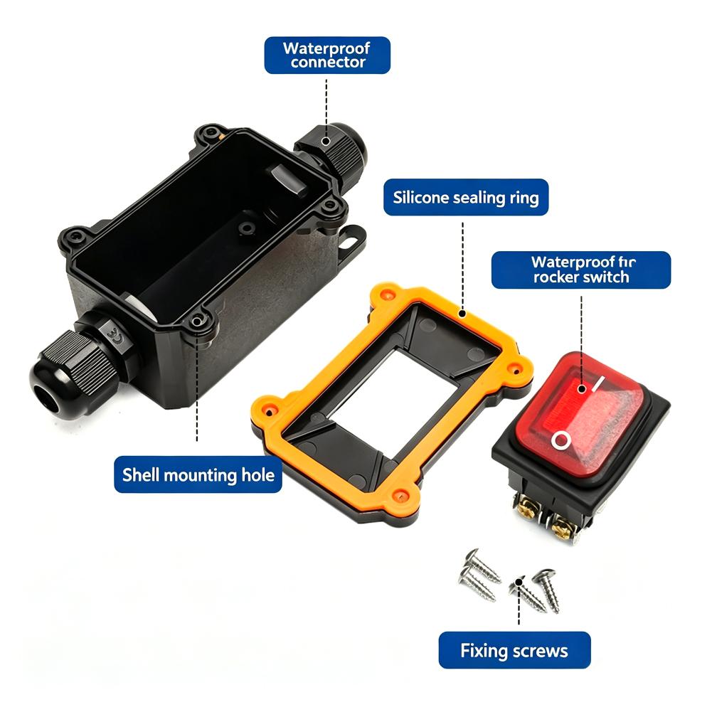 Outdoor Box Inline Cord Rocker Switch Power 12V-24V 110V-220V Marine Rocker Inline Toggle Switch with LED 20A Inline IP67 Sealed