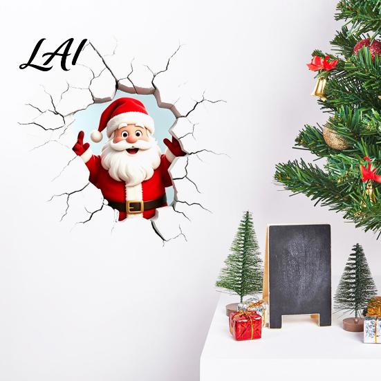 Realistic Christmas Glass Clings 3D Santa Claus Wall Sticker Breaking Decal for Holiday Decoration Easy to Apply Window Stickers Waterproof PVC Art