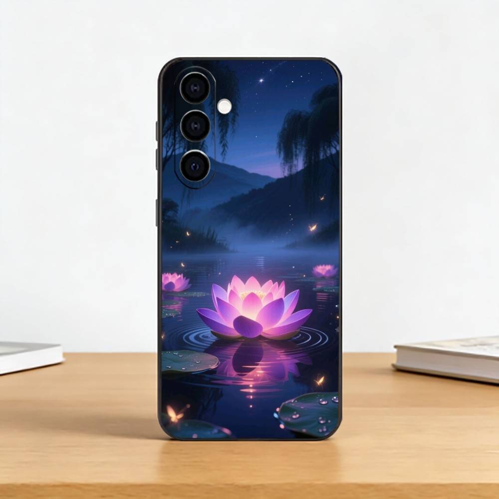 Shine Brightly Lotus Flower Phone Case Black Silicone Soft For Samsung Galaxy A73,A72,A71,A70,A53,A52,A51