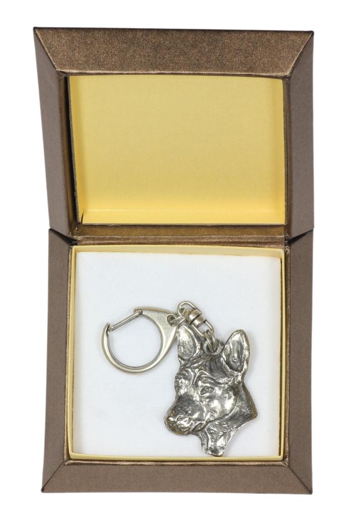 Basenji, African Bush Dog, Congo Dog - Silver-plated Key Ring with a Dog In a Gift Box, Handbag Decoration, Backpack Pendant by Art-Dog Brand