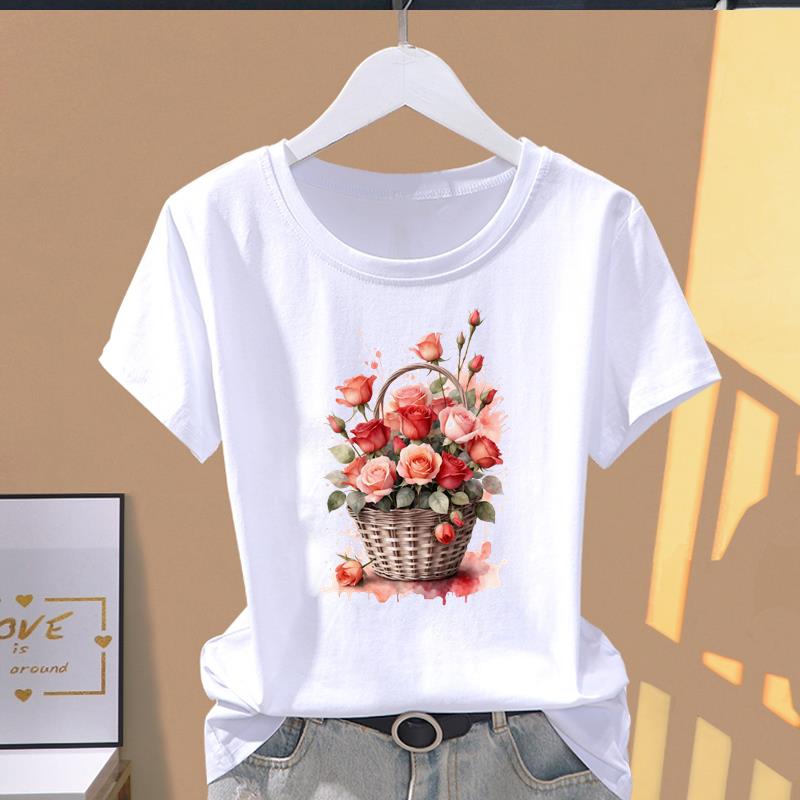 (Asian Size) Short Sleeve T-shirts Women's Top T Clothing Print butterfly style 90s Fashion Female Casual O-neck Graphic Tee