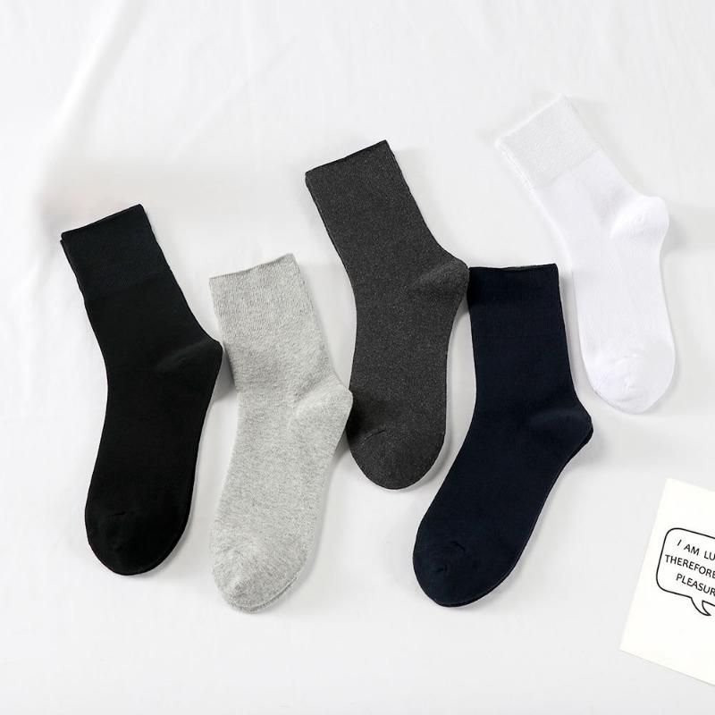 5 Pairs of Men Spring and Autumn Loose Mouth Pure Color Cotton Socks