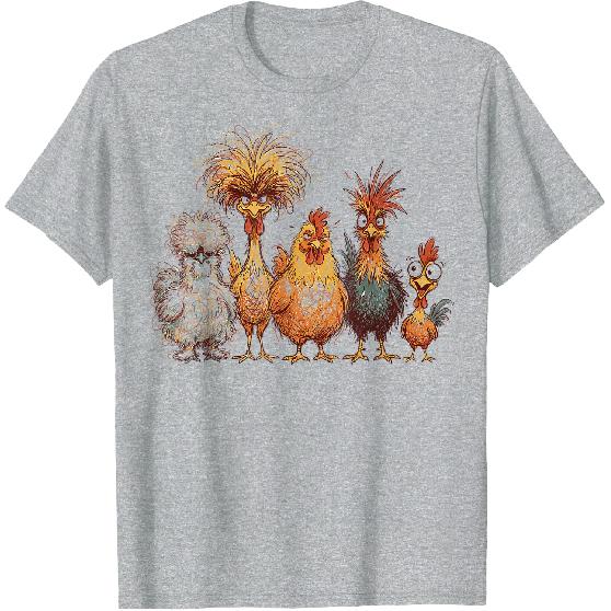 Crazy Chicken Squad Funny Messy Hair Farm Birds Cartoon T-Shirt