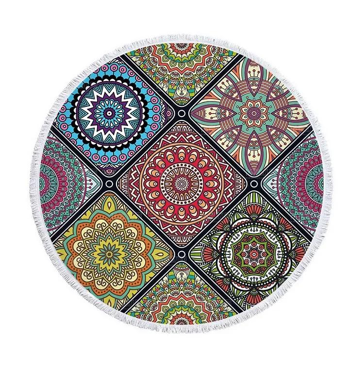 Microfiber Round Beach Towel Mandala Tapestry Beach Towel Bohemian Yoga Mat Swimming Bath Towel Chiffon Tapestry Wall Hanging