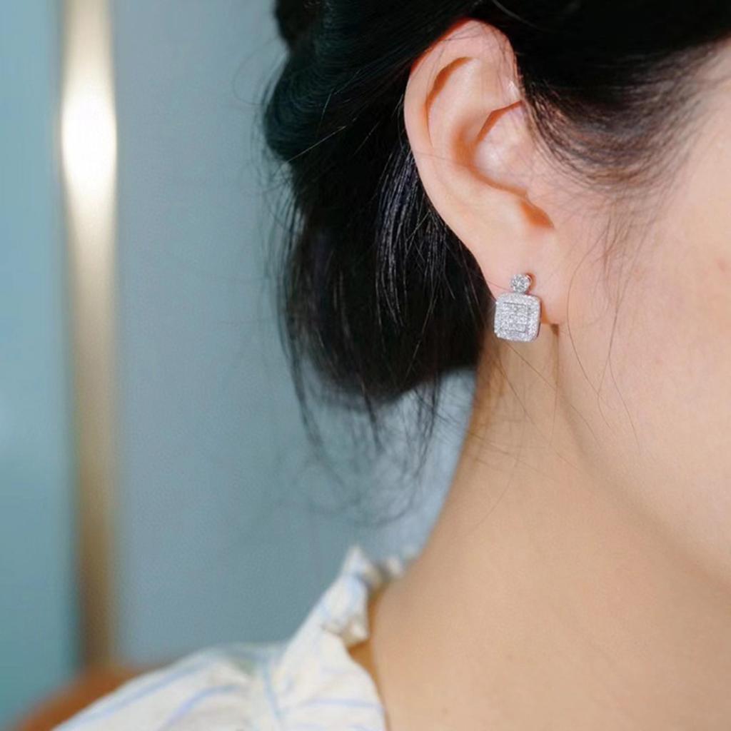 Classic & Elegant Sparkling Square Halo Zircon Stud Earrings
