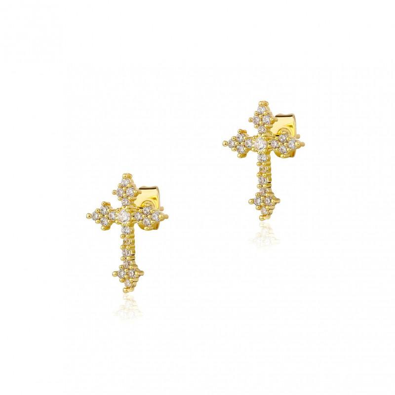 Stainless Steel Cross Stud Earrings Men Women Micro Pave Zircon Hip Hop Punk Jewelry