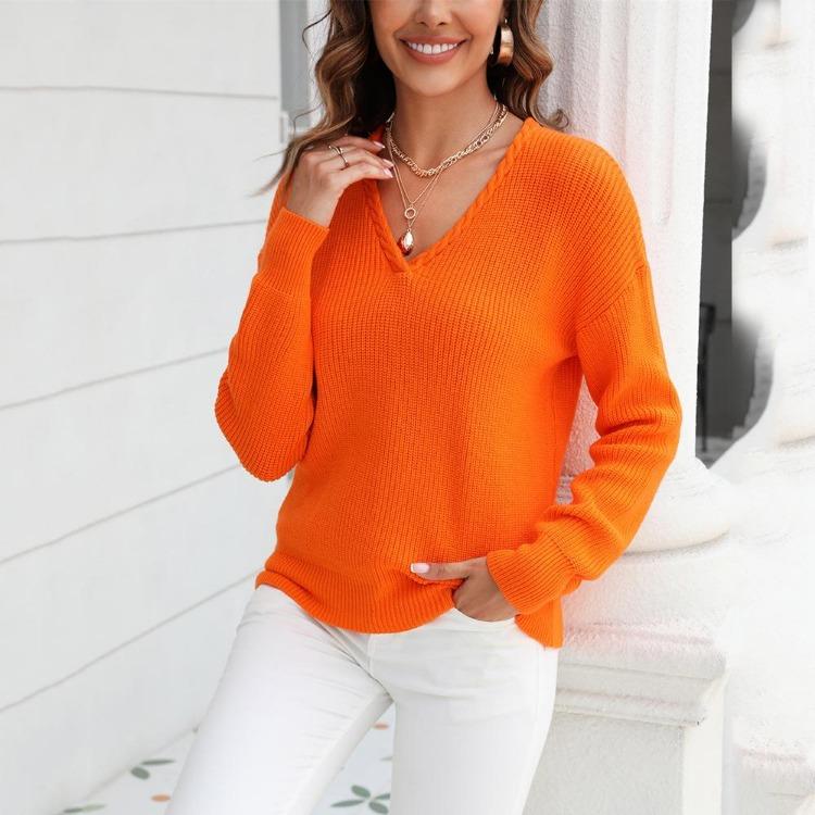 Autumn Winter Women Knit Pullover Sweater Slim V Neck Twist Design