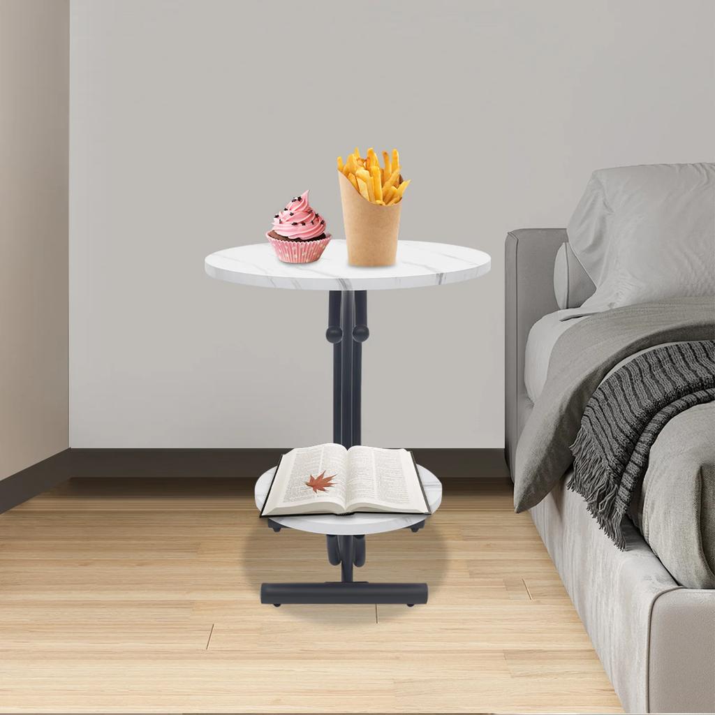 Double Layer Round Home Organizer Side Table with Storage Shelf, 55x55x60cm Size, 2-Tier Multifunctional End Table for Office