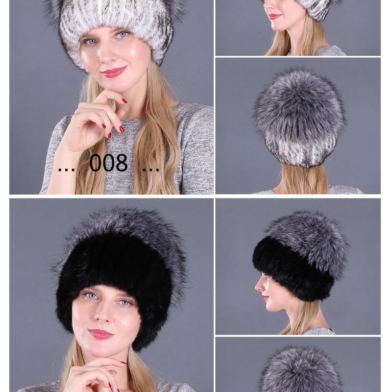 Autumn and Winter Women's Rabbit Fur Cap Casual Warm Ear Protection Knitted Caps