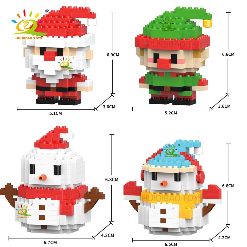 HUIQIBAO Mini Christmas Tree Santa Claus Children Train Model Micro Bricks Building Block Snowman Elk Bricks Toys New Year Gift