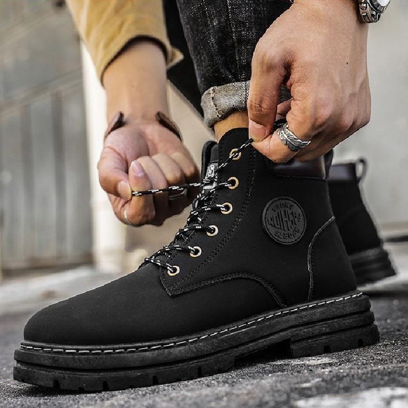 Martin Boots Men's Spring and Autumn High Top Workwear Boots British Style Short Boots Thick Soled Boots