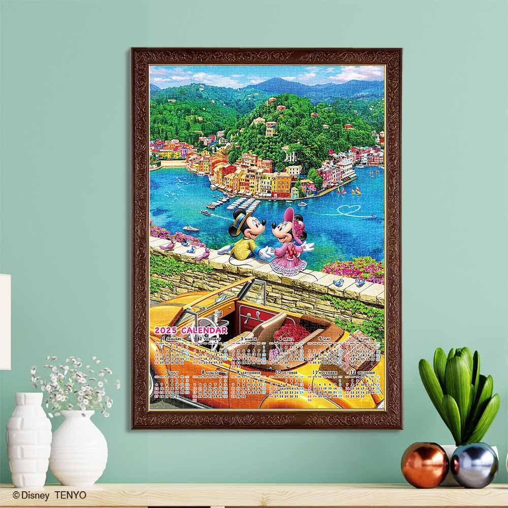 Tenyo In 1000 Piece Jigsaw Puzzle Disney 2025 Calendar Jigsaw Puzzle Drive Date Canvas Style with Glue and Spatula Service Card Included [Made Japan]