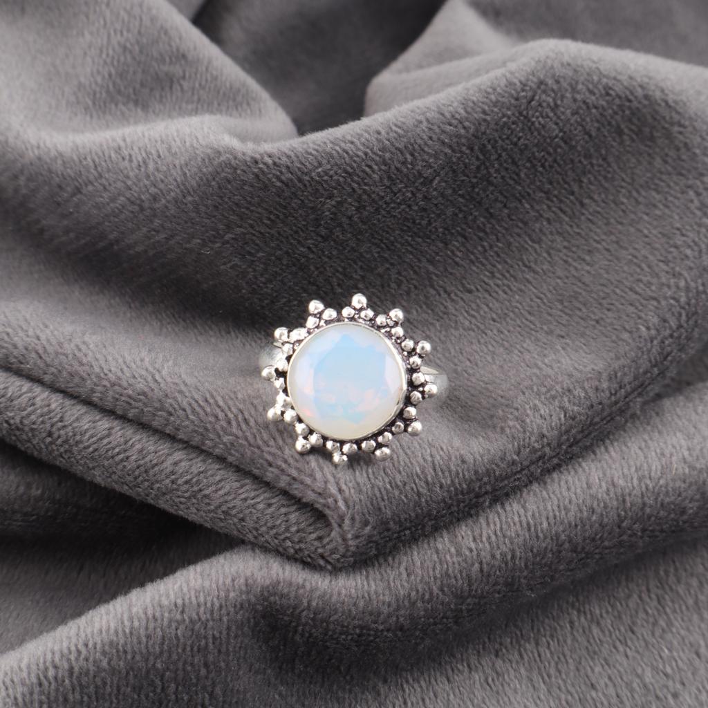 Milky Opal Gemstone Jewelry, Handmade Silver Beautiful Ring, 925 Solid Sterling Silver Jewelry, Meditation Ring Gift For Grandma