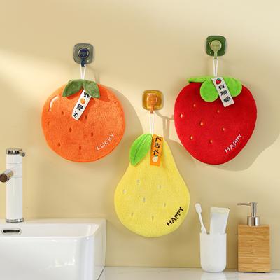 Korallensamt-Handtuch, weich, saugfähig, Cartoon-Frucht-Design mit hängendem Seil, schnell trocknend, für den Haushalt, zum Abwischen von faulen Händen