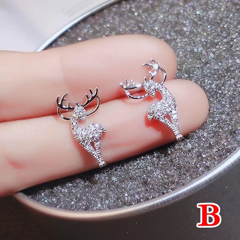 Women Christmas Crystal Elk Stud Earrings Fashion Jewelry Gift Christmas Ornaments