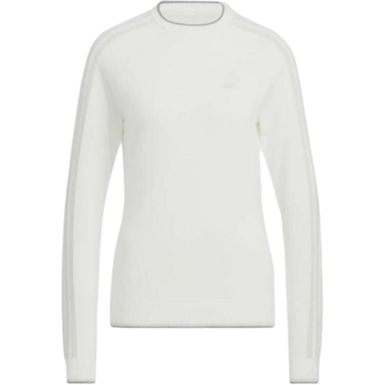 

Adidas Solid Color Logo Embroidered Striped Design Round Neck Pullover Long Sleeve Sweatshirt Women sweatshirt White HN4578 S