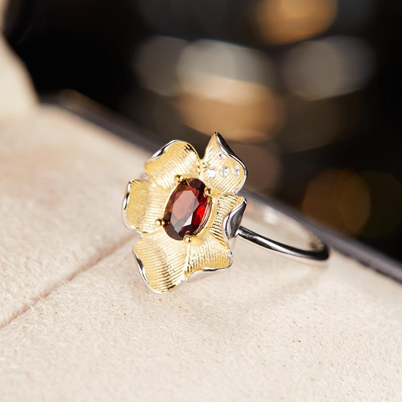 S925 Sterling Silver Necklace with Natural Color Treasures, Designed with Female Flowers, Necklace, Bracelet, Ring, Earrings