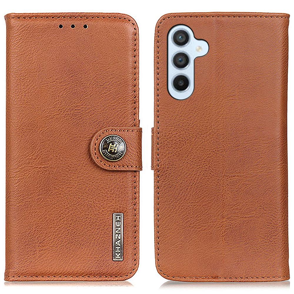 

KHAZNEH For Samsung Galaxy S24 FE Case Phone Leather Cover Cowhide Texture Brown