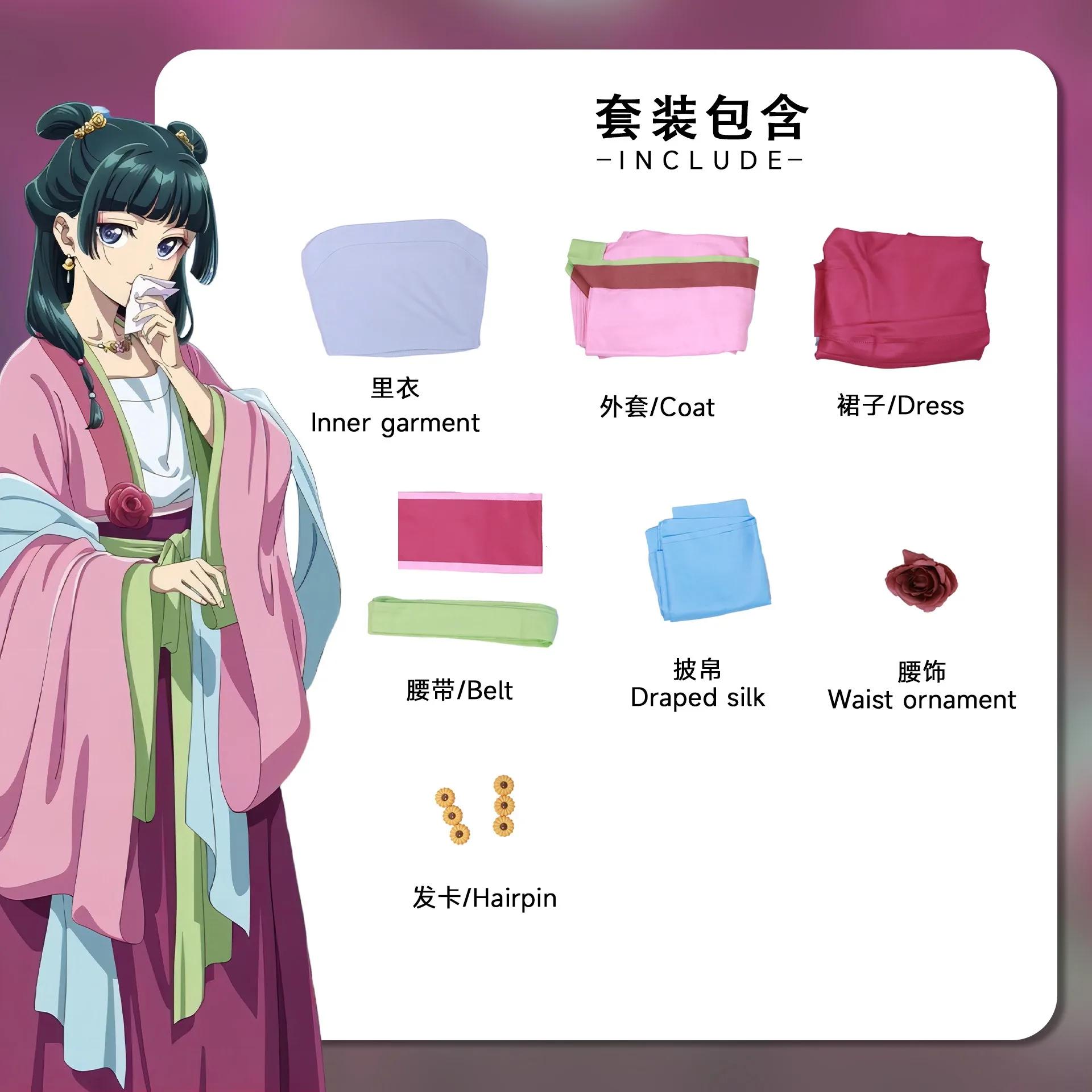Maomao Anime Cosplay Kostuum Pruik de Apotheker Dagboeken Roze Jurk Halloweenfeest Dames Outfit Inclusief Pruik L pink
