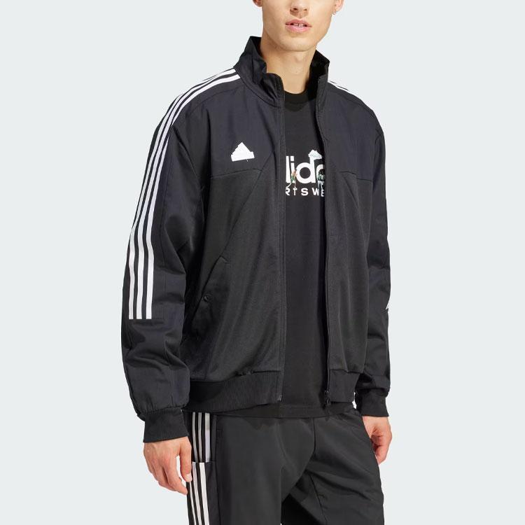 Adidas Tiro Material Mix Track Jacket Striped Stand Collar Zip Long Sleeve Retro Sports Jacket Men Jacket Black IP3780