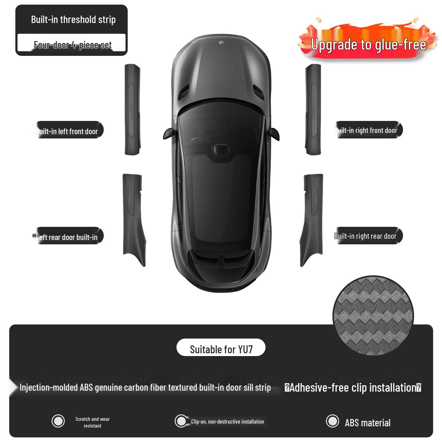 Xiaomi YU7 Carbon Fiber Welcome Pedal and Tailgate Protector - No-Adhesive, Anti-Scratch Door Sill Modification For YU7 - No Adhesive Needed