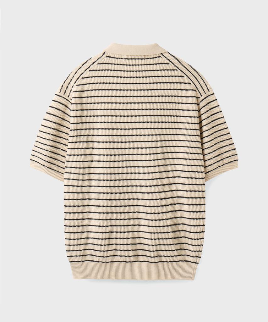 Beulaendideu Hard Twist Holiday Polo Knit [Ivory Stripe]