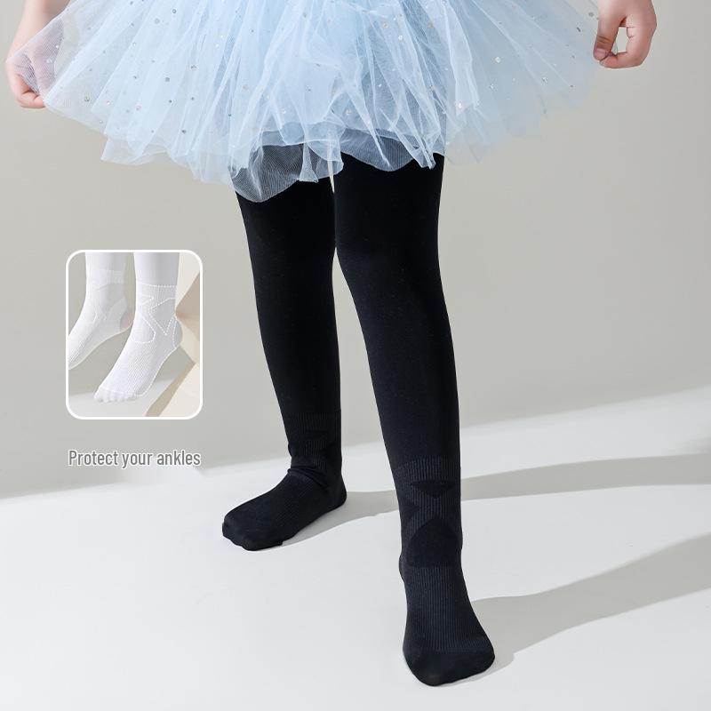 Girls' Spring & Summer Dance Footed White Velvet Tights - One-Piece Base Layer