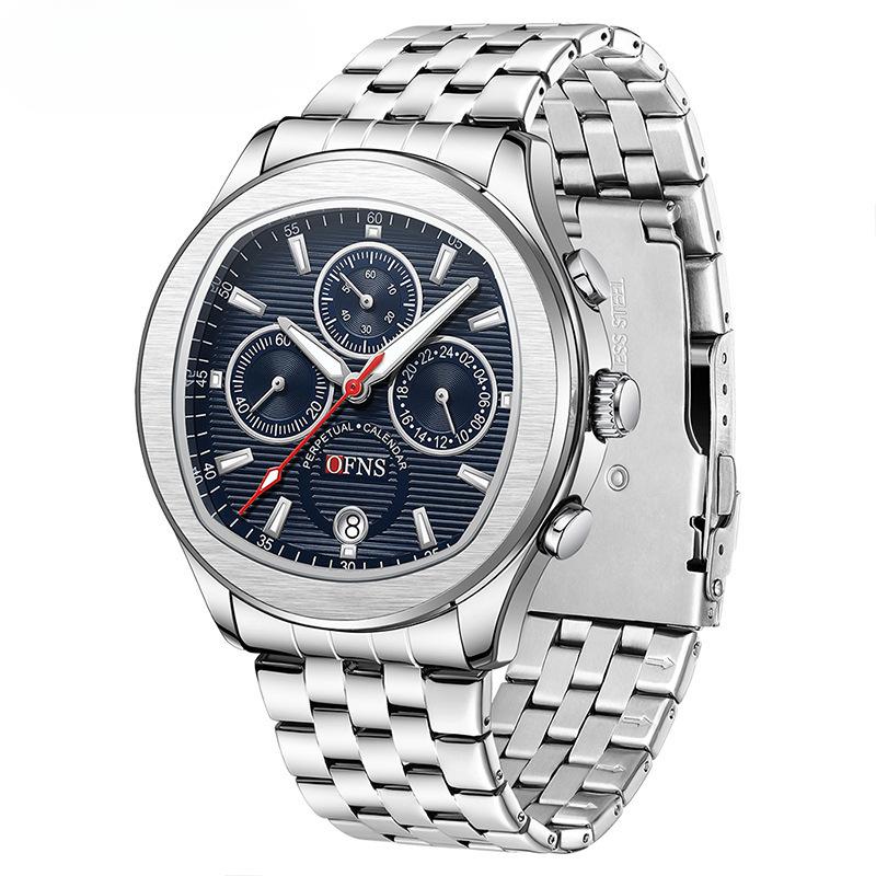 

Кварцовий годинник з трьома вічками та шістьма стрілками Чоловічий модний календарний годинник Водонепроникний годинник зі сталевим браслетом