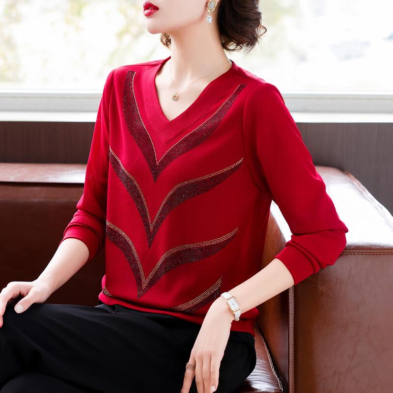 Strass Langarm T-Shirt für Frauen mittleren Alters