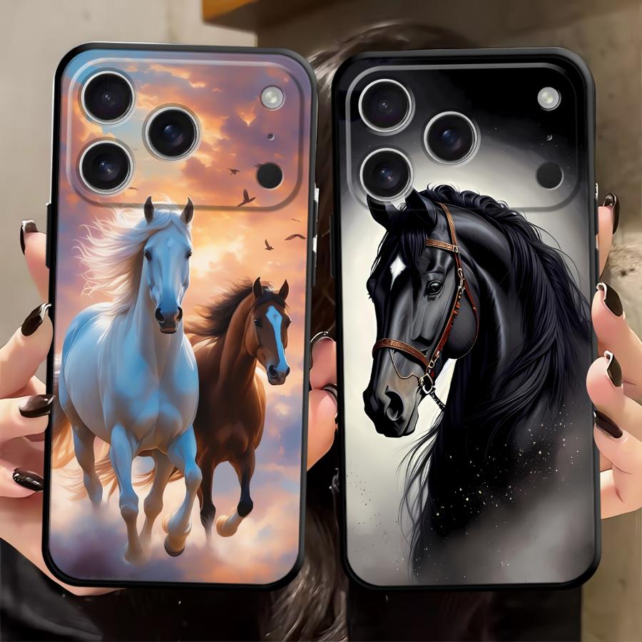 Animal Horse Pattern Black Soft Phone Cover Case for iPhone 13 12 11 17 Pro Max 17Air XS Max XR 15 16 14 Plus 7 8
