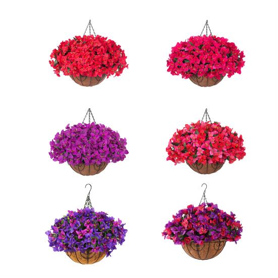 1/2Pcs Hanging Artificial Bougainvillea Speetabilis with Coconut Palm Flower Basket UV Resistant Fake Flower Indoor Outdoor Faux Bloom Decoration