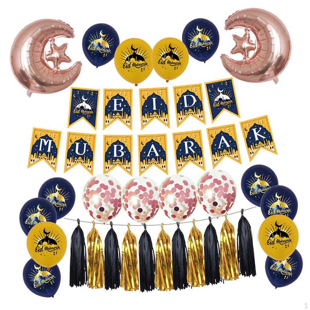 Blloons Festive Print Decortive Eid Mubrk Bckdrop Bnner for Holidy Prties Decor