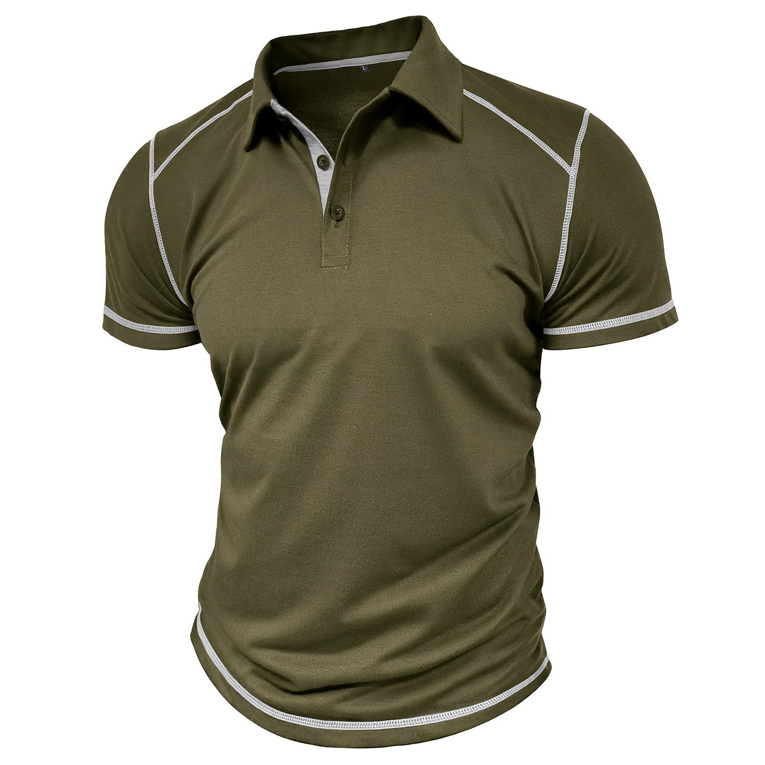 Bright Deer Polo T-shirt voor heren Katoen Korte mouwen Kleurblok Slim Fit Overhemden Ronde kraag Knoop Truien Lente Zomer Vrijetijdskleding XL