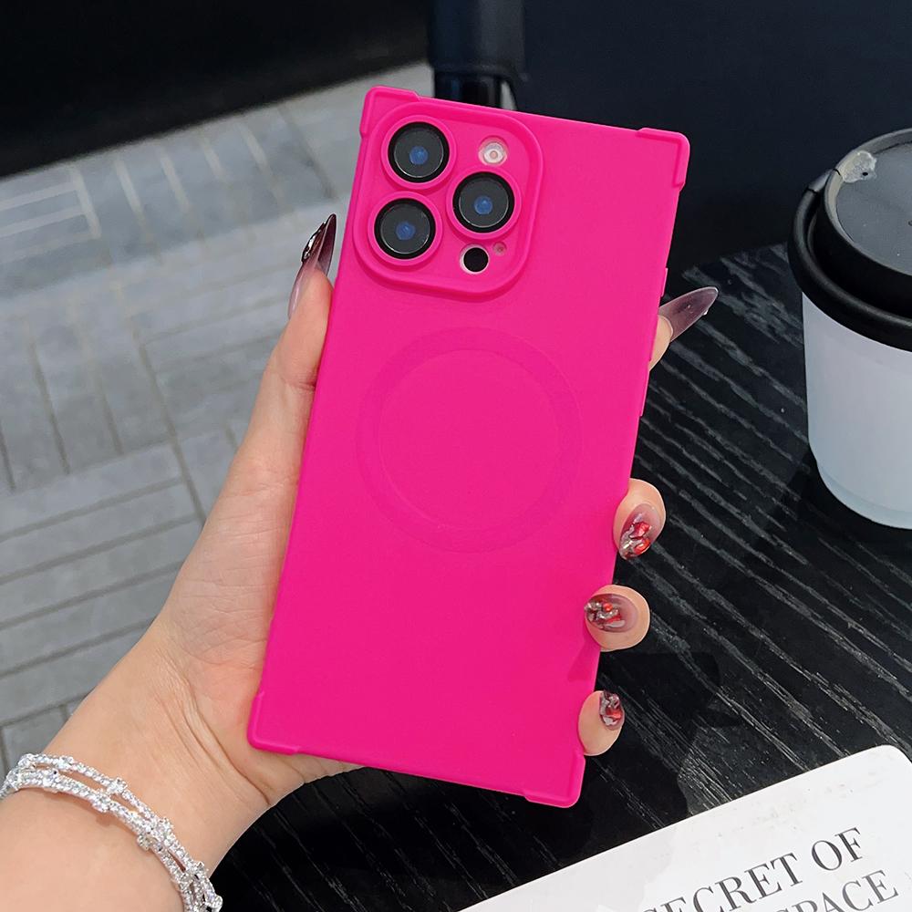 Solid Color Rectangle Shape Magnetic Shockproof Phone Case for For Iphone 13 14 1 16 17 Pro Max Wireless Charge For Cover