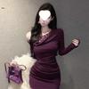 Pure Desire Sexy One-Shoulder Lace Splice Bodycon Dress - Women's Autumn/Winter Slim-Fit Mini