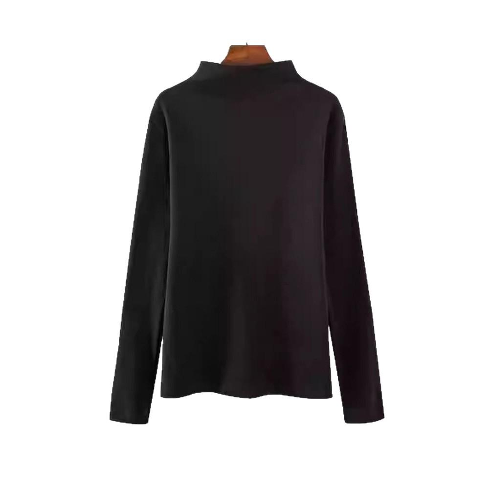 Women's White Slimming Double-Sided Fleece Long-Sleeve Top with Half-High Neck for Autumn/Winter 2025