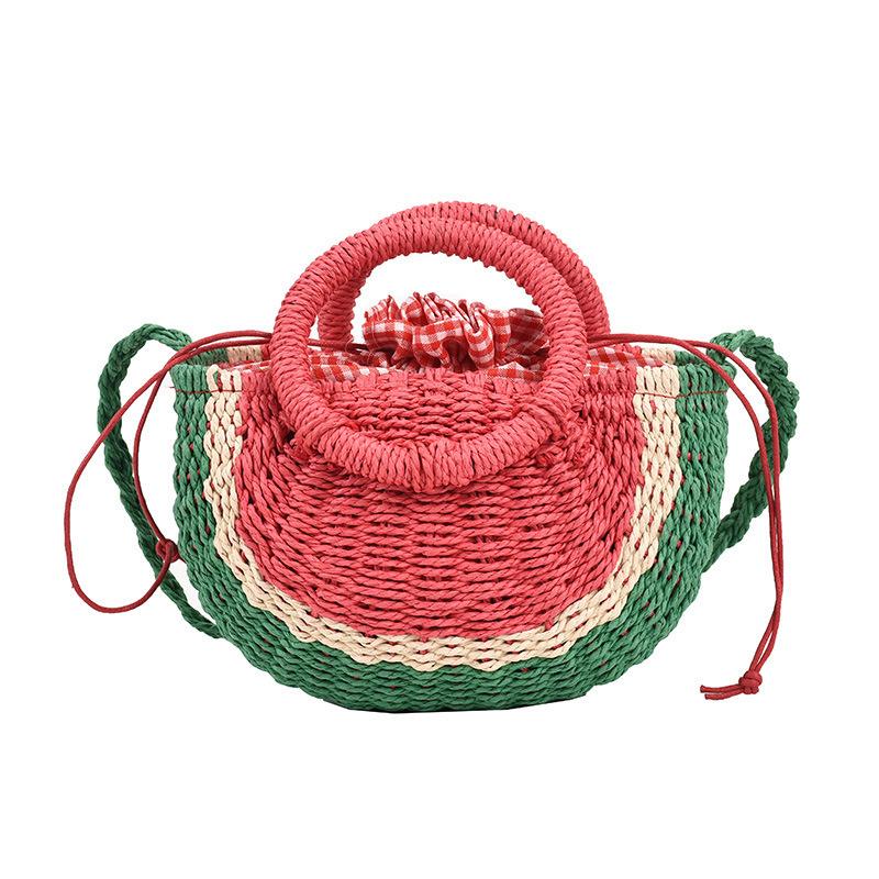 Small Hand-made Braided Bags Beach Summer Straw Bag Fashion Rattan Totes Lady Cute Watermelon Shoulder Bags Women Woven Handbags