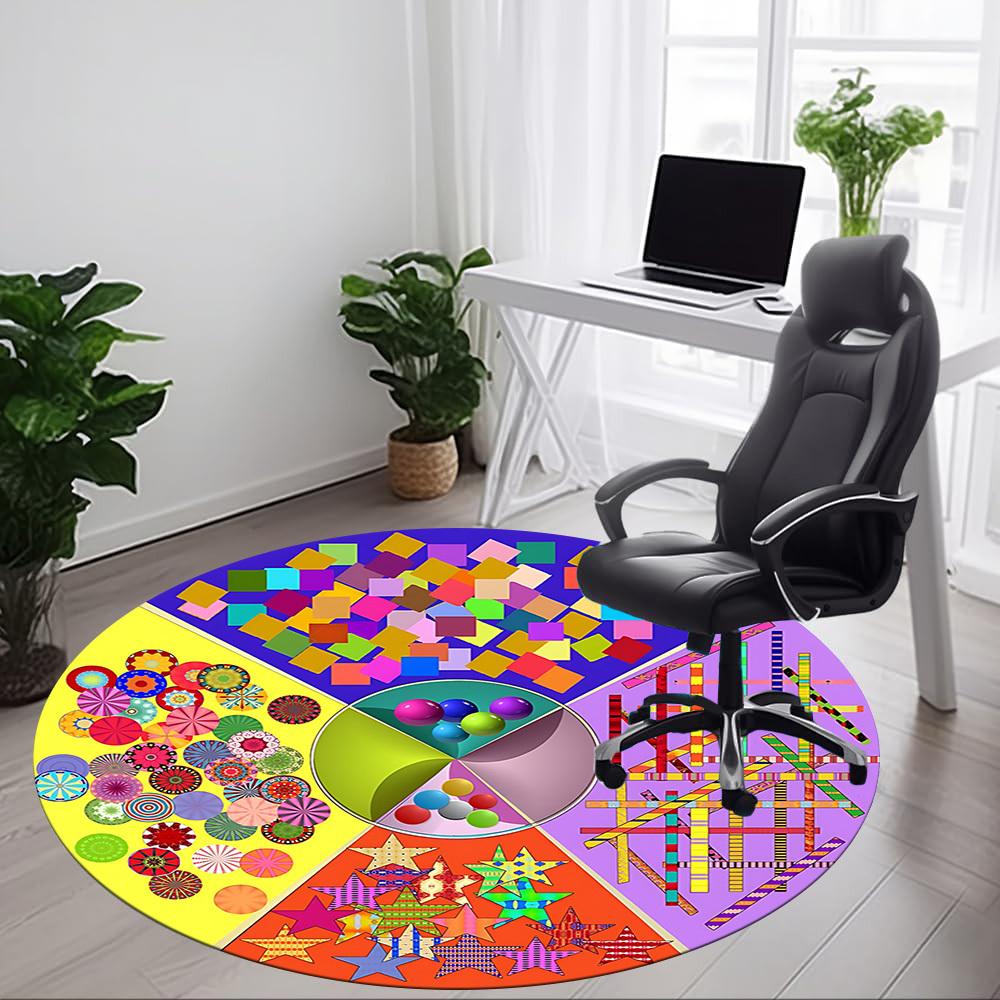 1pc Colorful Shapes Chair Carpet for Office Non Slip, Machine Washable Rug for Office, Room Holiday Decor for Christmas, Birthday Polyester