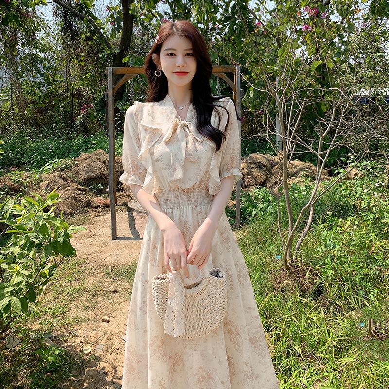 

Летнее тонкое шифоновое платье с оборками и короткими рукавами, с цветочным принтом, женственное, свежее и милое XXL абрикосовый света