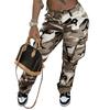 Dame Camo Print Cargobukser Høy Midje Vide Ben Baggy Streetwear Casual Kamuflasje Militærbukser med Lommer