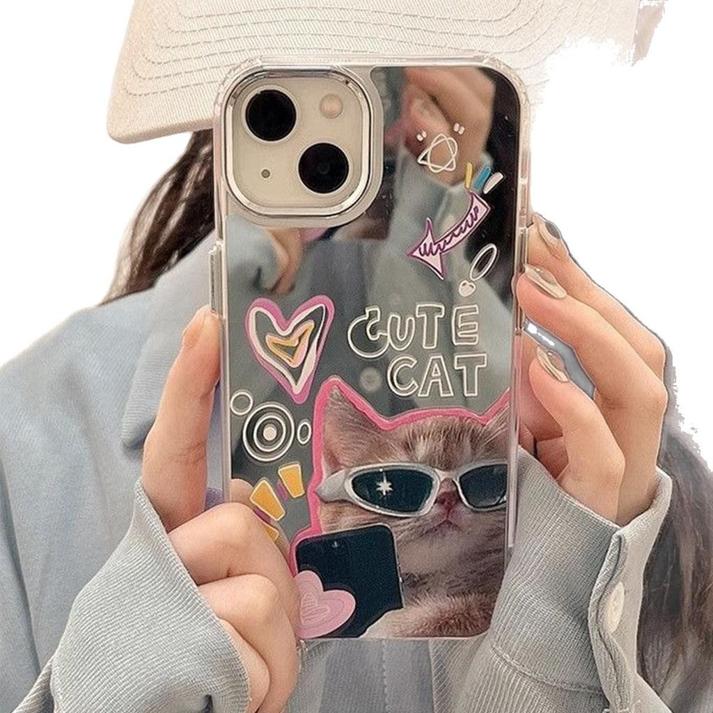 For Huawei Summer Acrylic Mirror Case Ultra-Thin Case Lanyard Mirror Phone Case Stand Cartoon Style